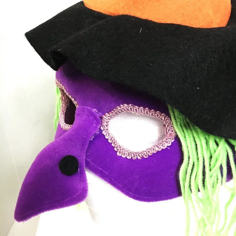 Purple Witch face blk orange hat on head band NWT NOS